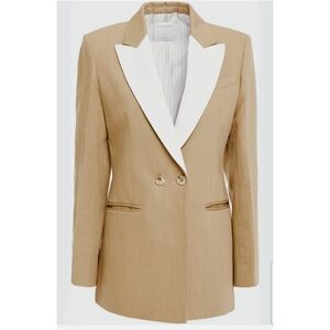 Sandro Double-breasted  Linen Blend Blazer Sz M / 38 EU Beige White